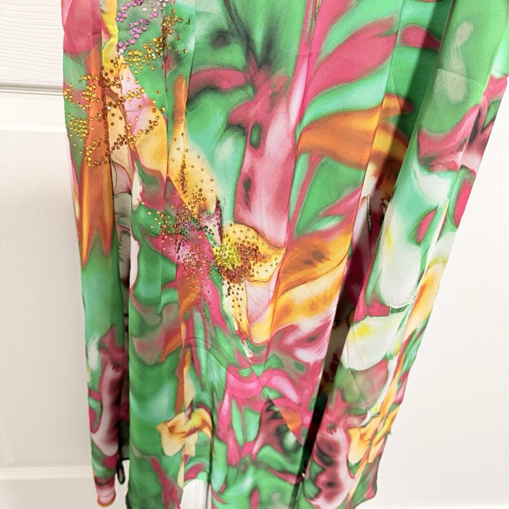 THE ANDAMANE Isabelle Green Dress in Floral Print With Crystals Sz 42 - Picture 10 of 16